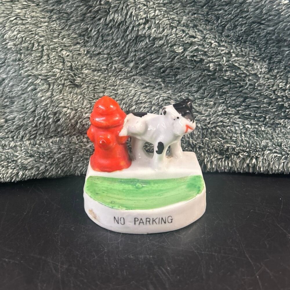 Collectible No Parking Dog wHydrant Ceramic Trinket Dish Japan c1930